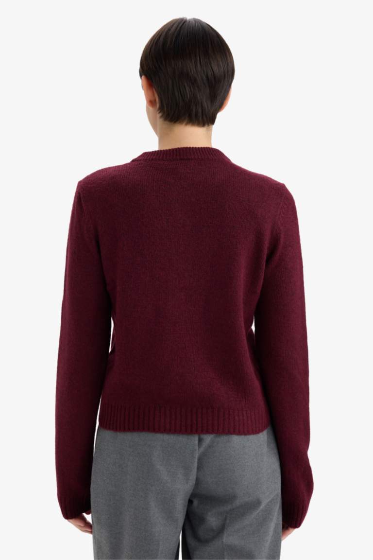 Regular Fit Crew Neck Basic Soft Touch Knit Cardigan