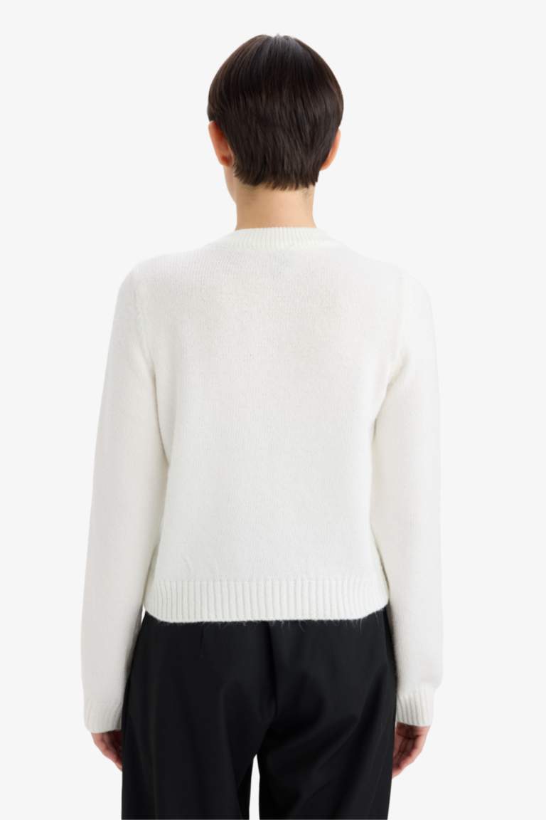 Regular Fit Crew Neck Basic Soft Touch Soft Knit Cardigan