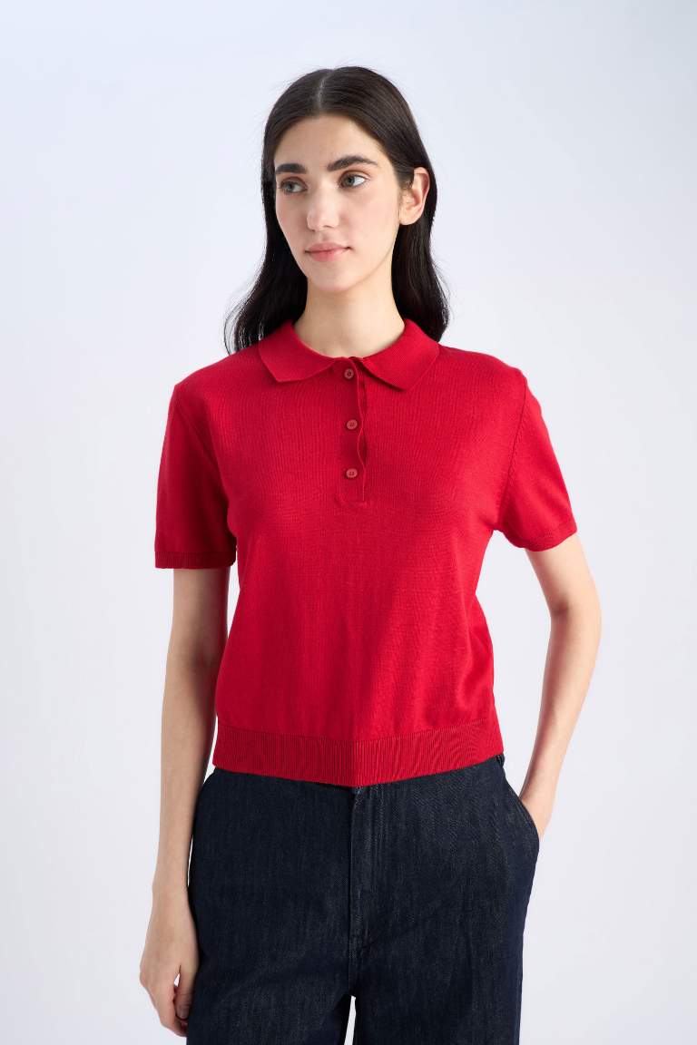 T-shirt Polo rouge en maille à coupe régulière