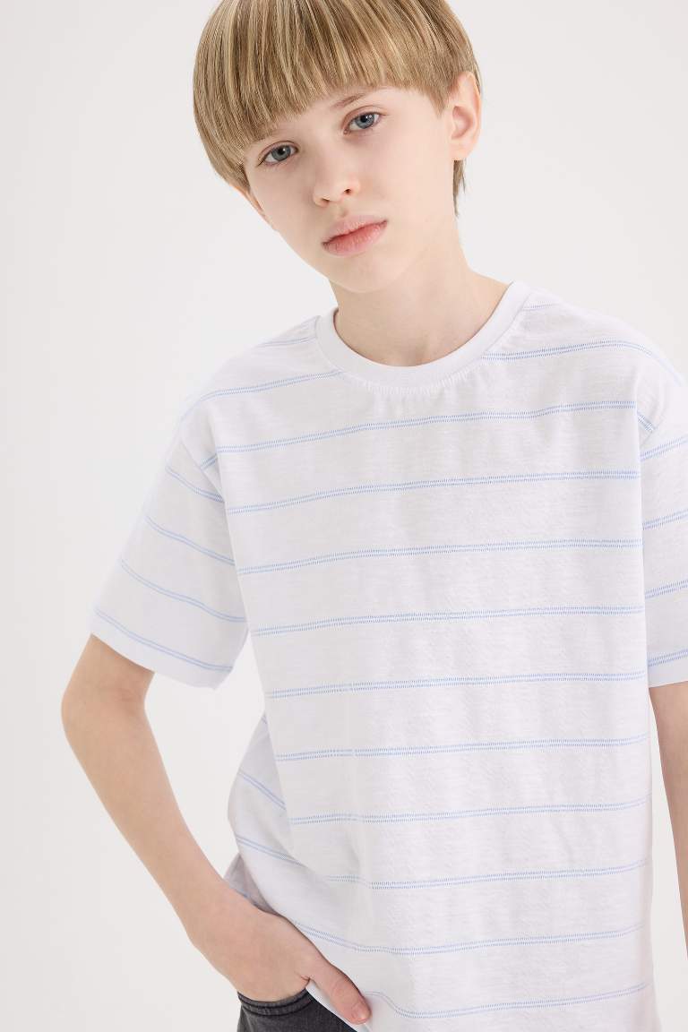 Boy Crew Neck Striped Short Sleeve T-Shirt