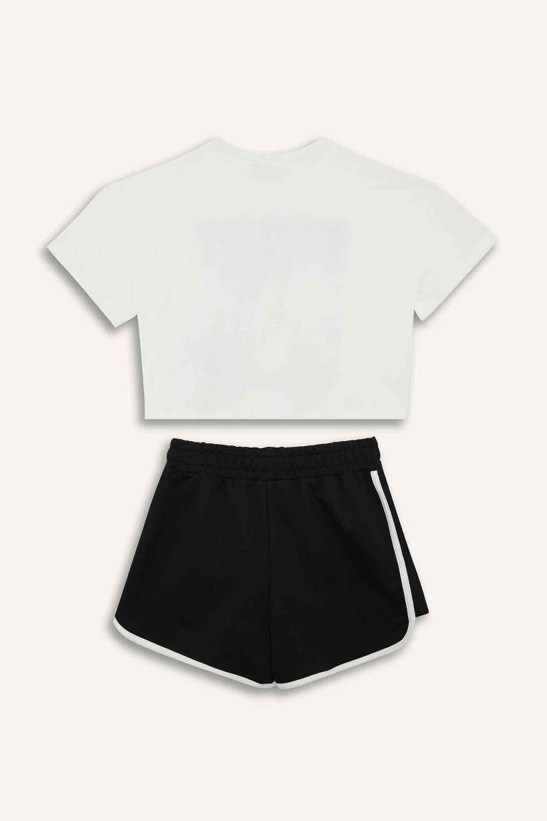 Girl Short Sleeve T-Shirt Flexible Waist Shorts 2 Piece Set