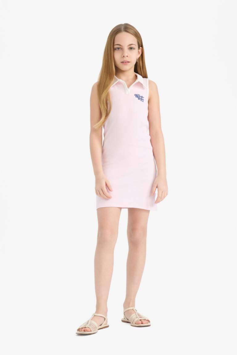 Girl Polo Neck Printed Corduroy Sleeveless Dress