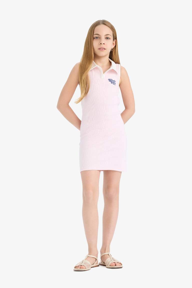 Girl Polo Neck Printed Corduroy Sleeveless Dress