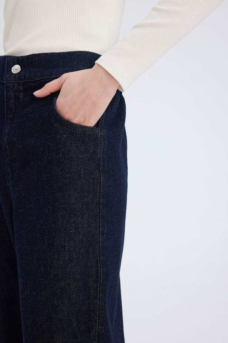 Pantalon Jean à taille élastique avec poches Coupe barrel fit