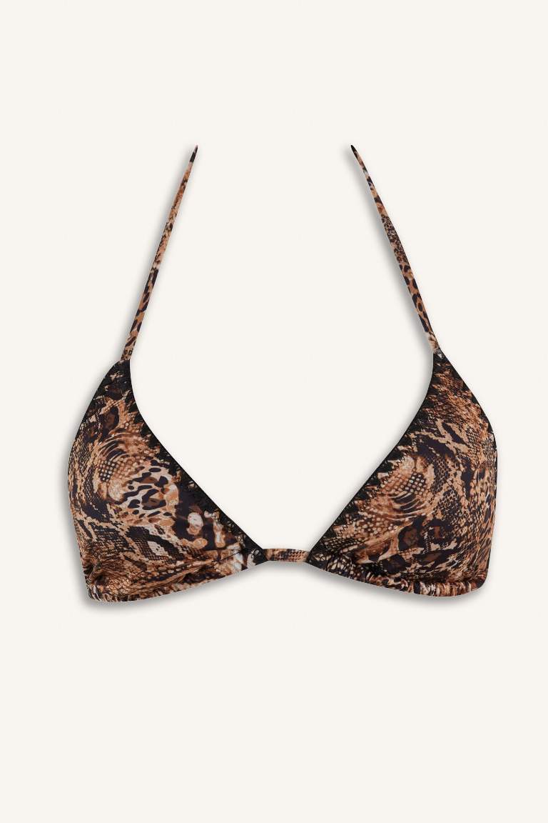 Regular Fit Leopar Desenli Üçgen Bikini Üstü-Fall in Love