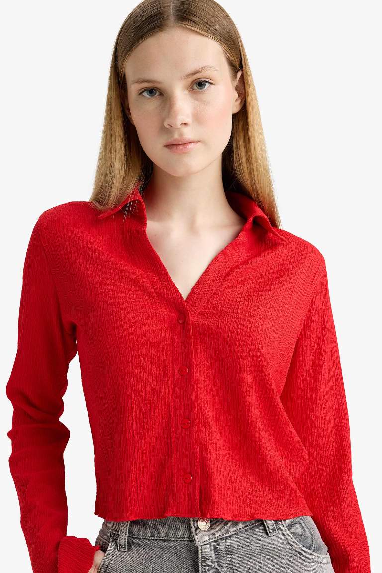 Slim Fit Shirt Collar Long Sleeve Shirt