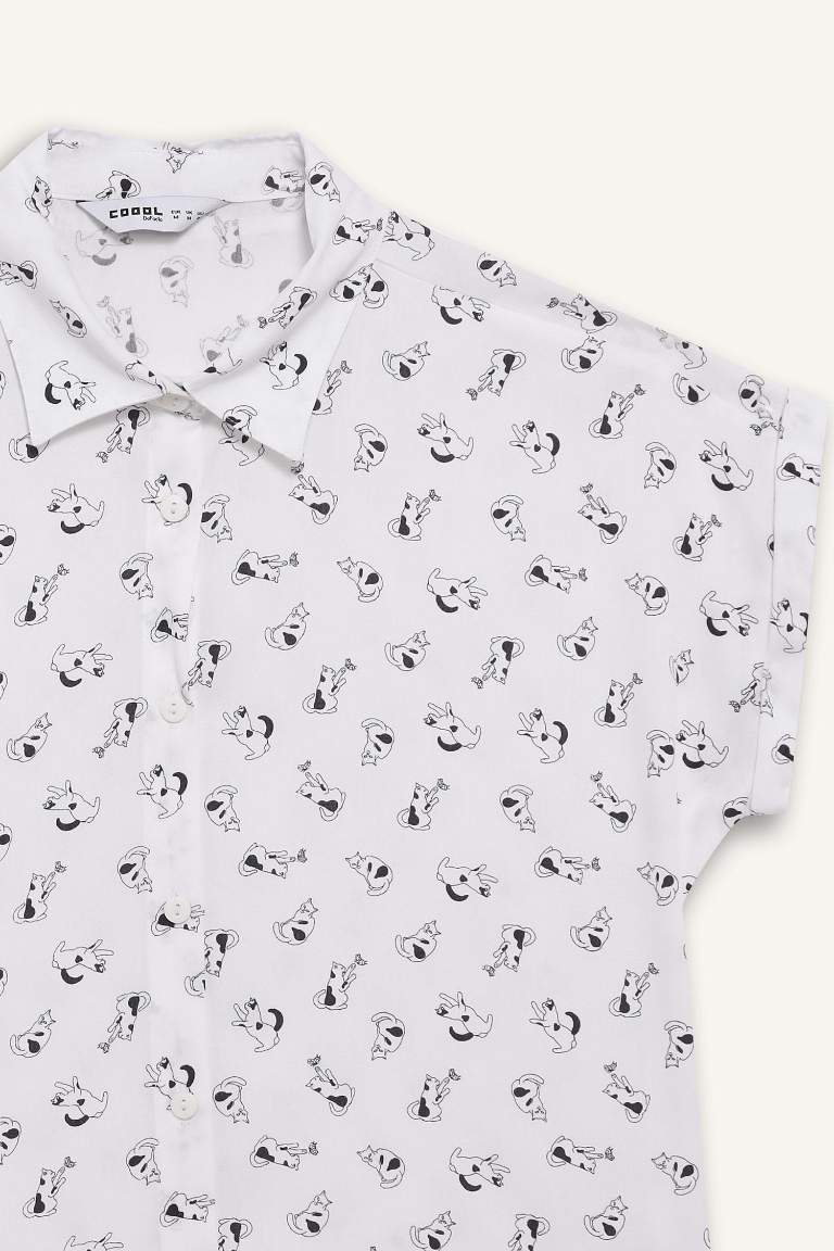 Regular Fit Shirt Collar Viscose Short Sleeve Shirt