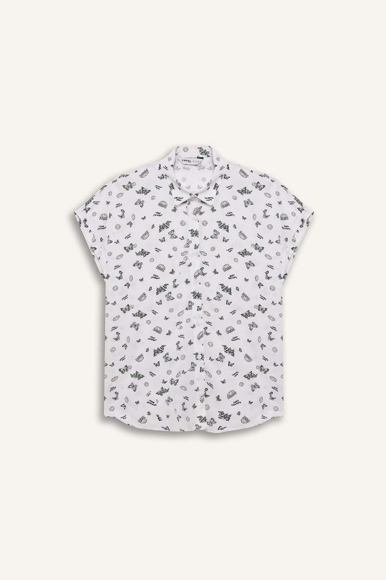 Regular Fit Shirt Collar Viscose Short Sleeve Shirt