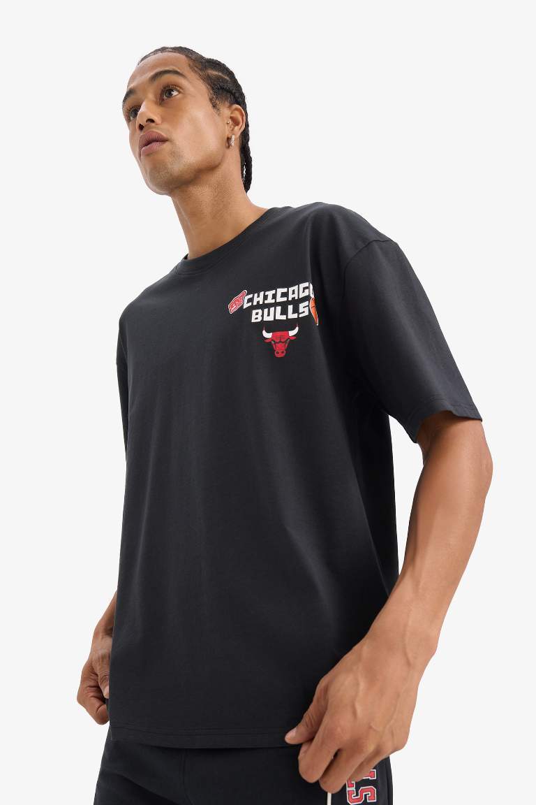 DeFactoFit оверсайз спортивная футболка с короткими рукавами и круглым вырезом NBA Chicago Bulls