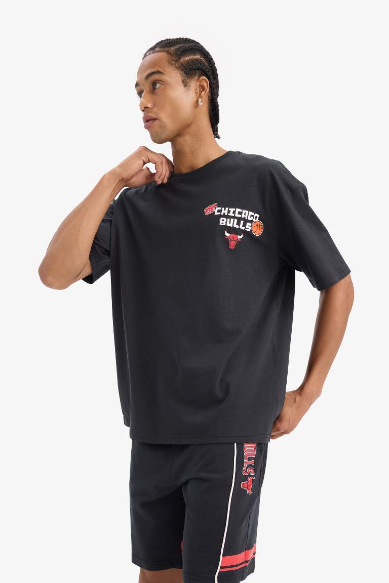 DeFactoFit оверсайз спортивная футболка с короткими рукавами и круглым вырезом NBA Chicago Bulls