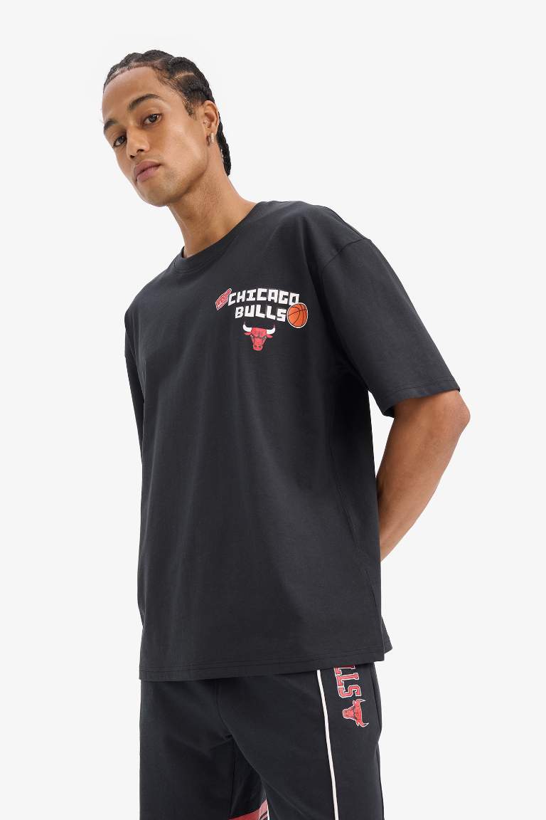 DeFactoFit оверсайз спортивная футболка с короткими рукавами и круглым вырезом NBA Chicago Bulls