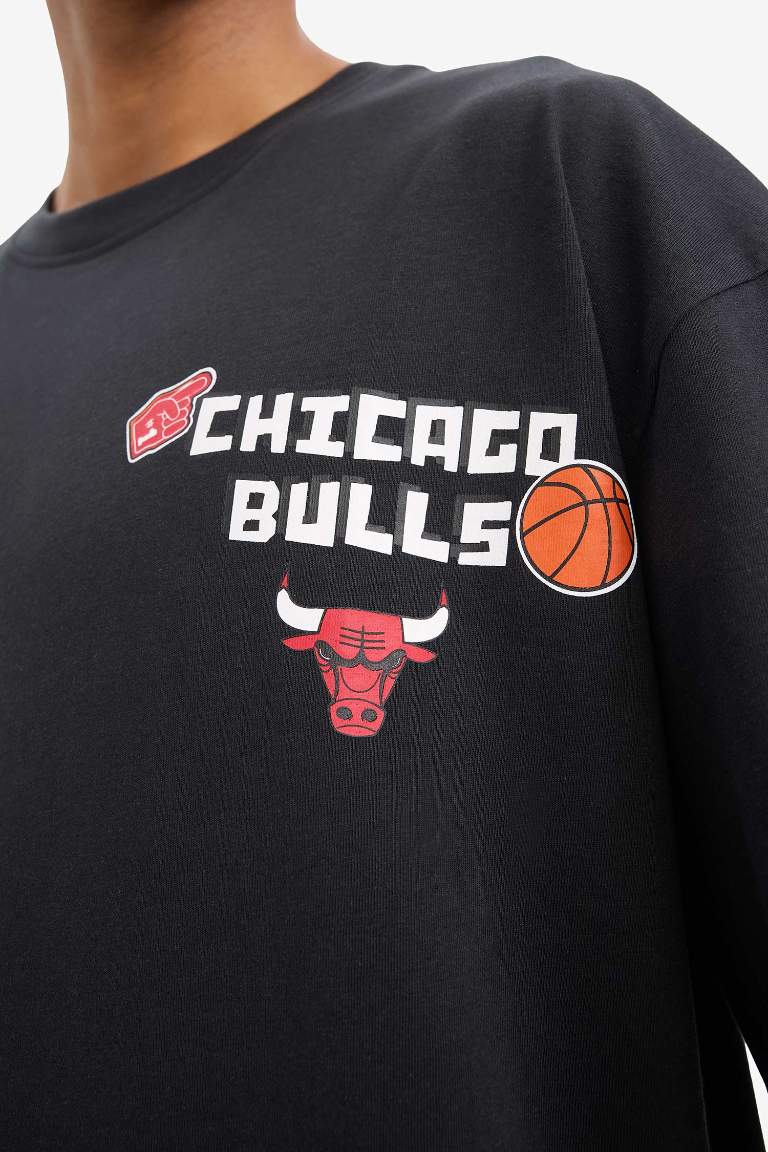 DeFactoFit оверсайз спортивная футболка с короткими рукавами и круглым вырезом NBA Chicago Bulls