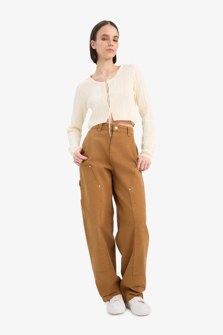 Pantalon Baggy en gabardine à taille normale