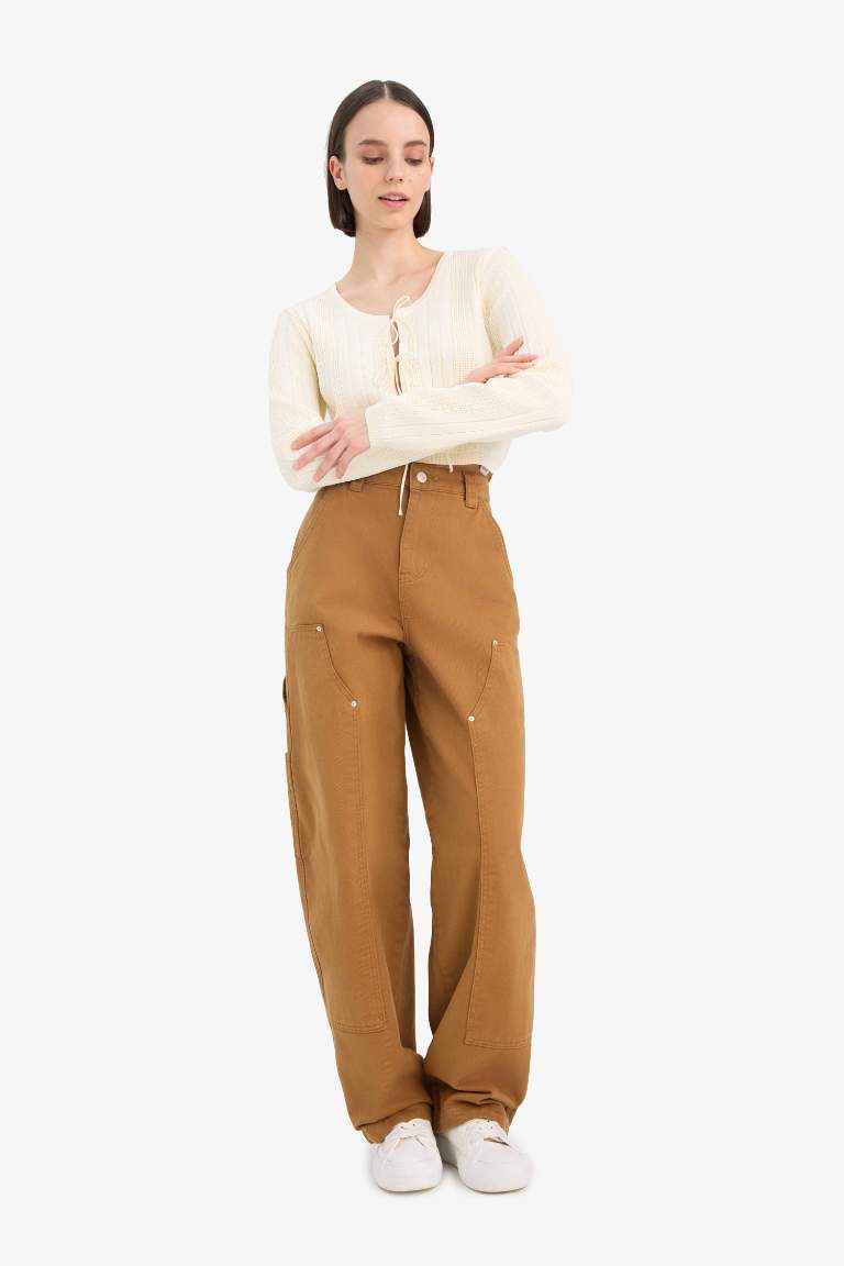 Pantalon Baggy en gabardine à taille normale