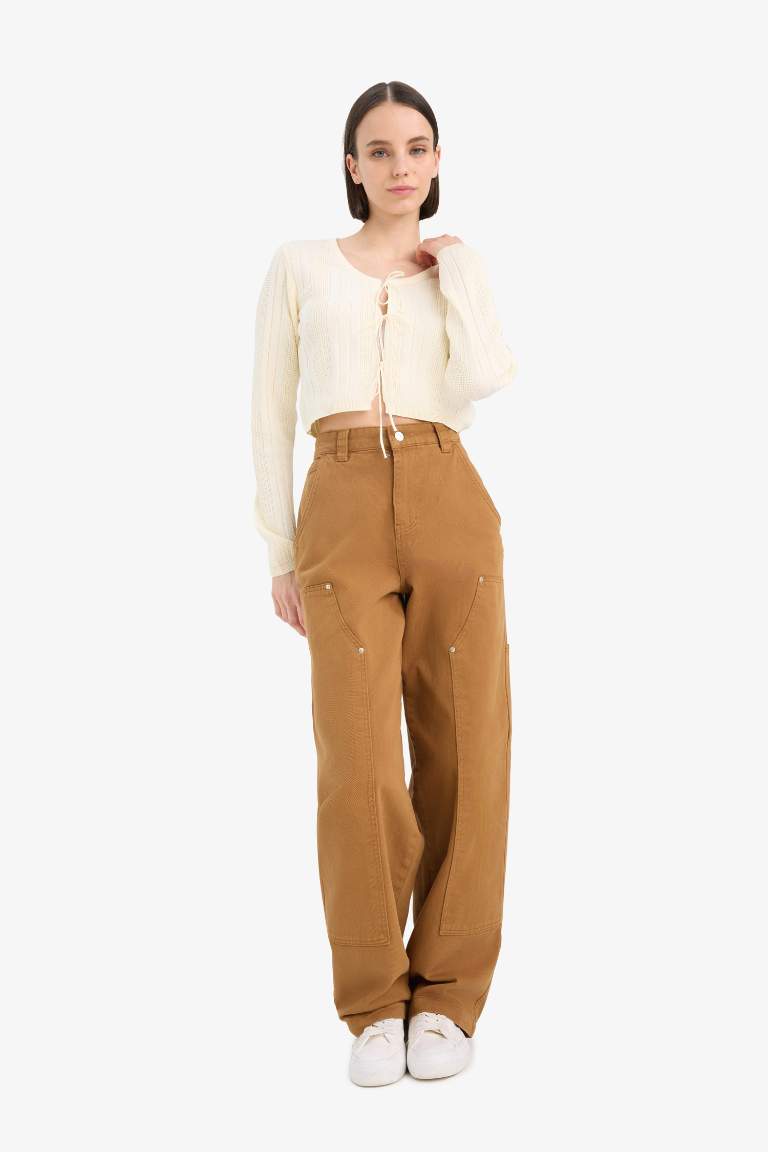 Pantalon Baggy en gabardine à taille normale