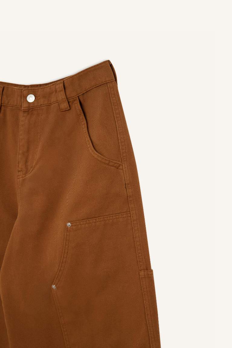 Pantalon Baggy en gabardine à taille normale