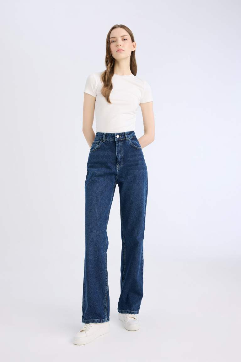 90's Wide Leg High Waist Long Washed Jeans