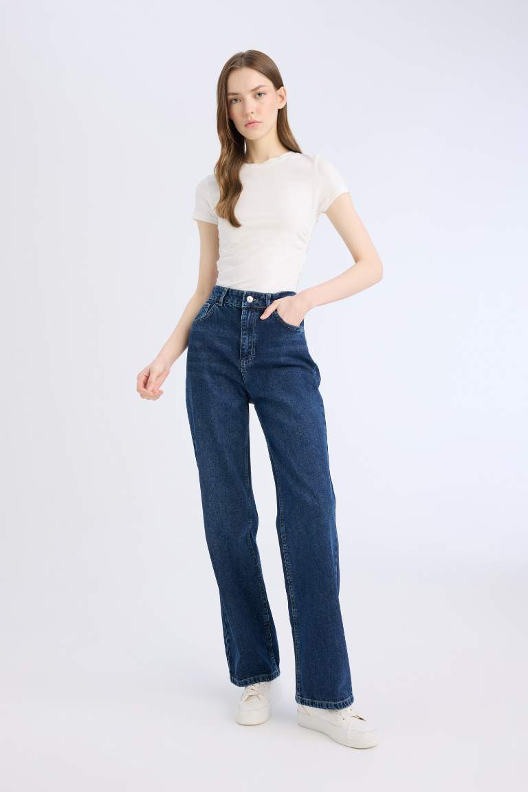 90's Wide Leg High Waist Long Washed Jeans