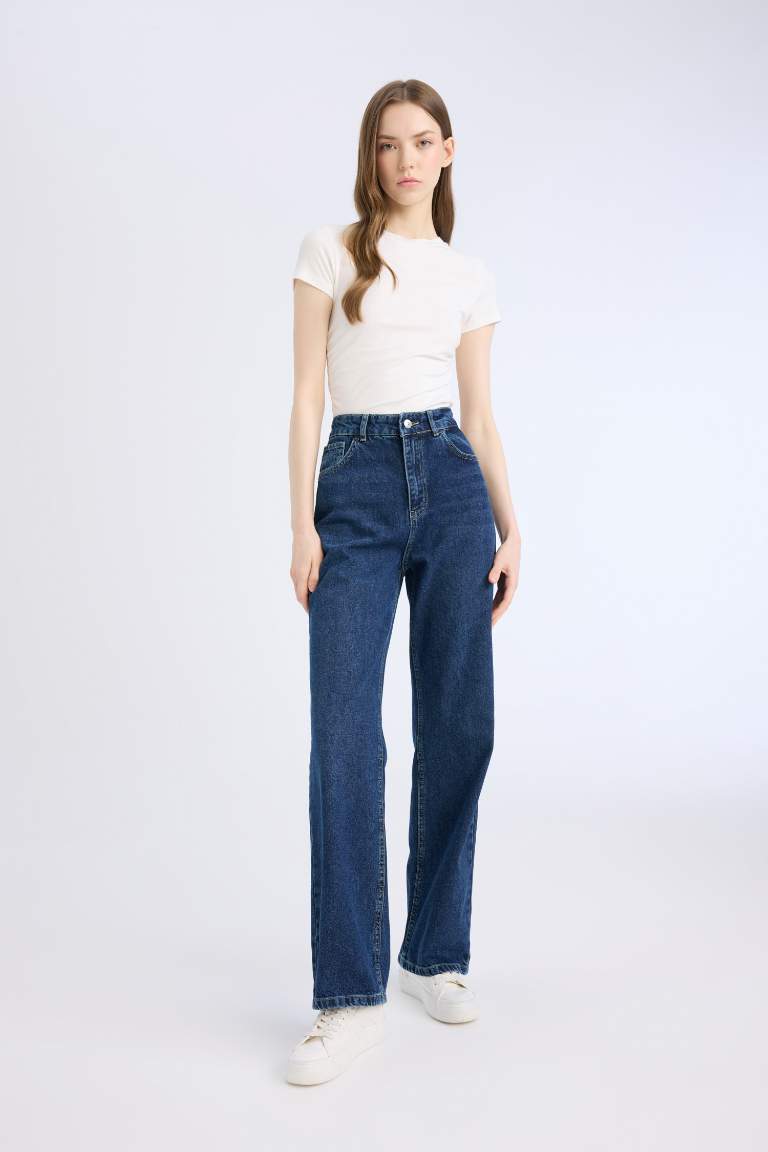 90's Wide Leg High Waist Long Washed Jeans