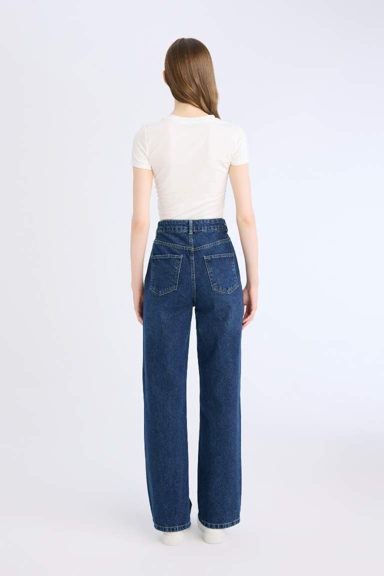 90's Wide Leg High Waist Long Washed Jeans