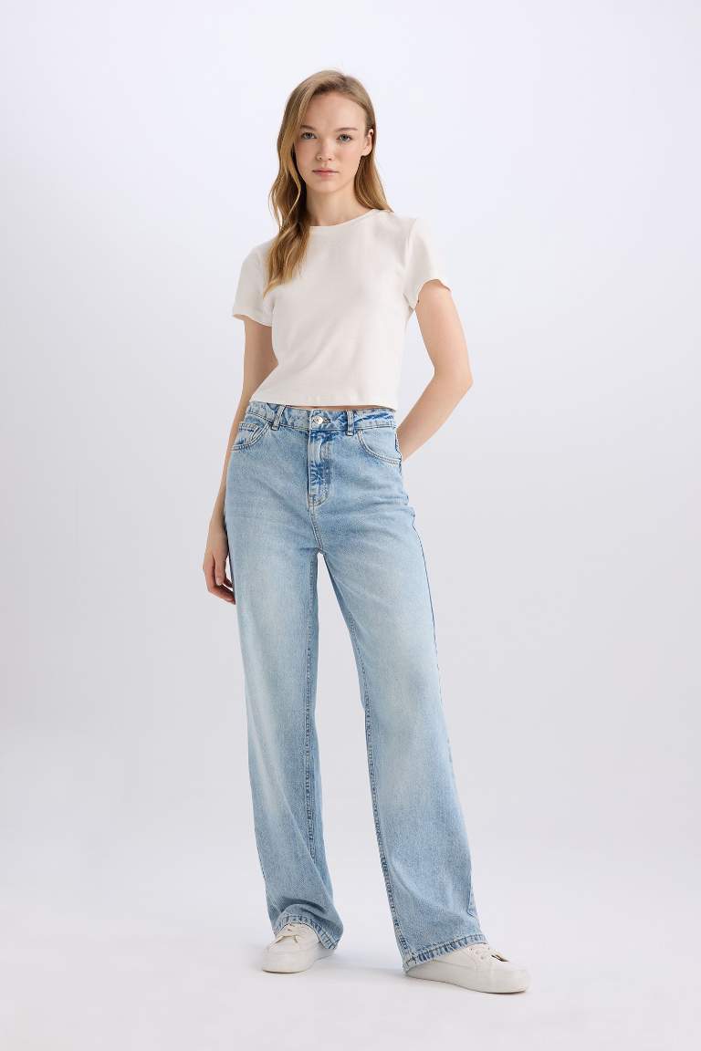 90's Wide Leg High Waist Long Washed Jeans