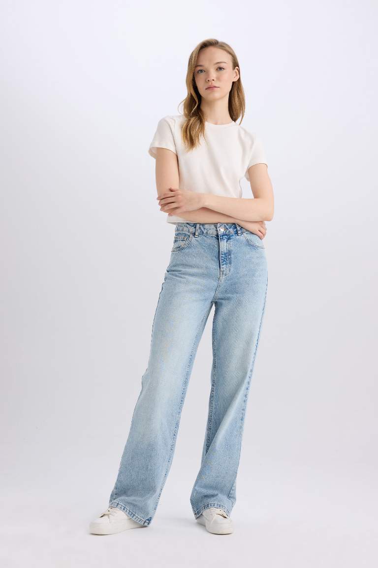 90's Wide Leg High Waist Long Washed Jeans