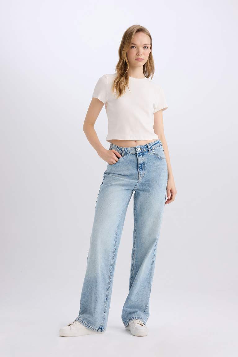 90's Wide Leg High Waist Long Washed Jeans