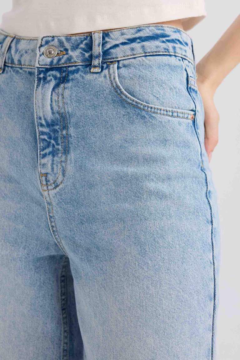 90's Wide Leg Yüksek Bel Uzun Jean Yıkamalı Pantolon