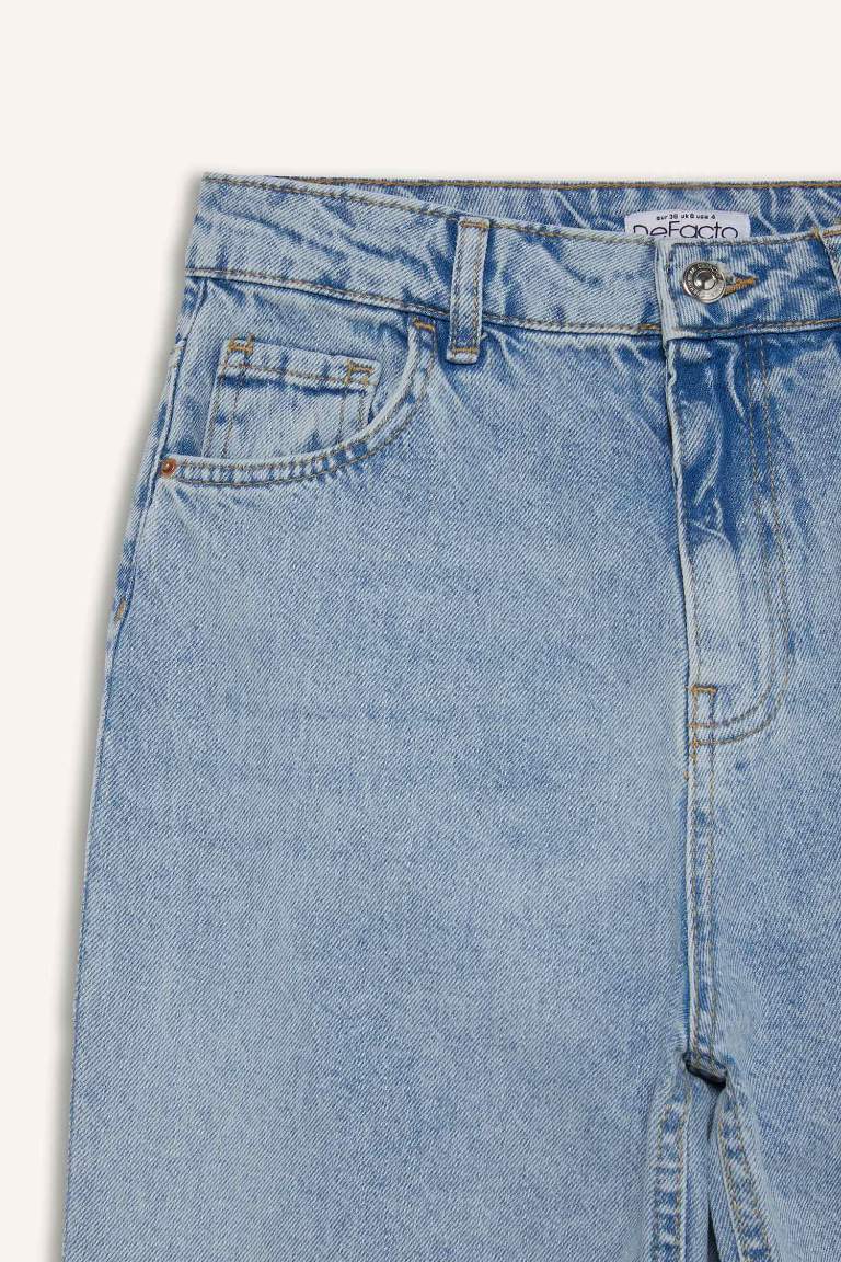 90's Wide Leg Yüksek Bel Uzun Jean Yıkamalı Pantolon