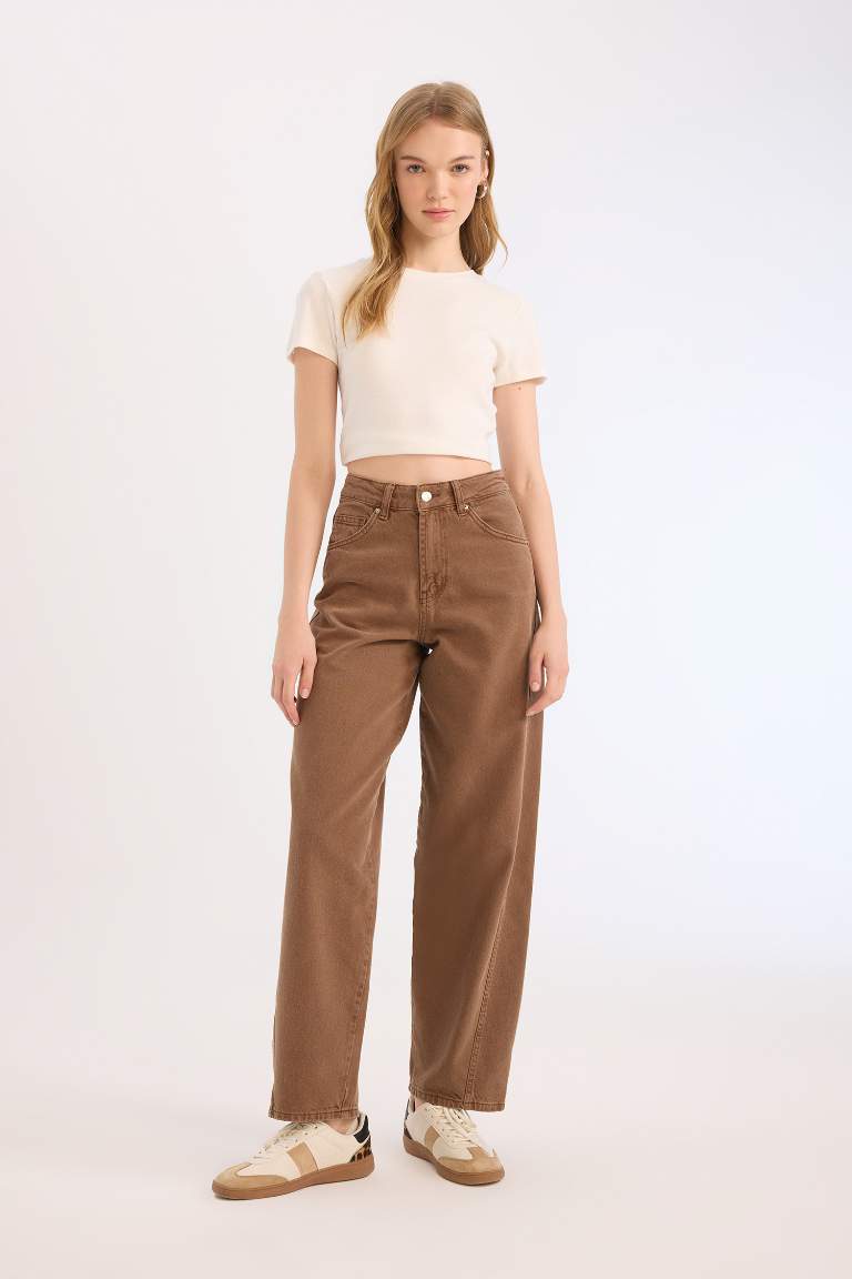 Pantalon baggy à taille normale en gabardine