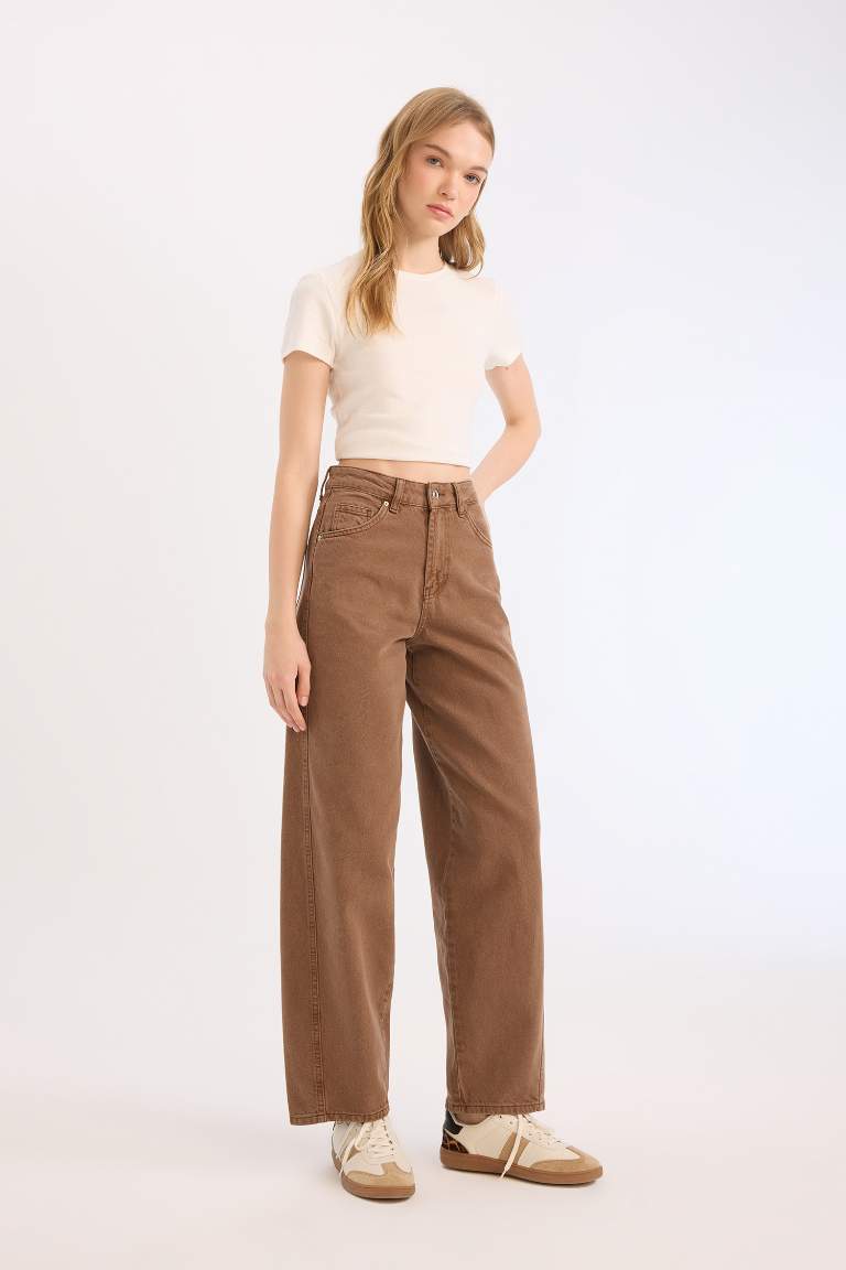 Pantalon baggy à taille normale en gabardine