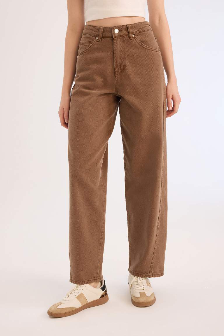 Pantalon baggy à taille normale en gabardine