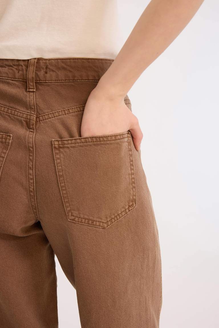 Pantalon baggy à taille normale en gabardine