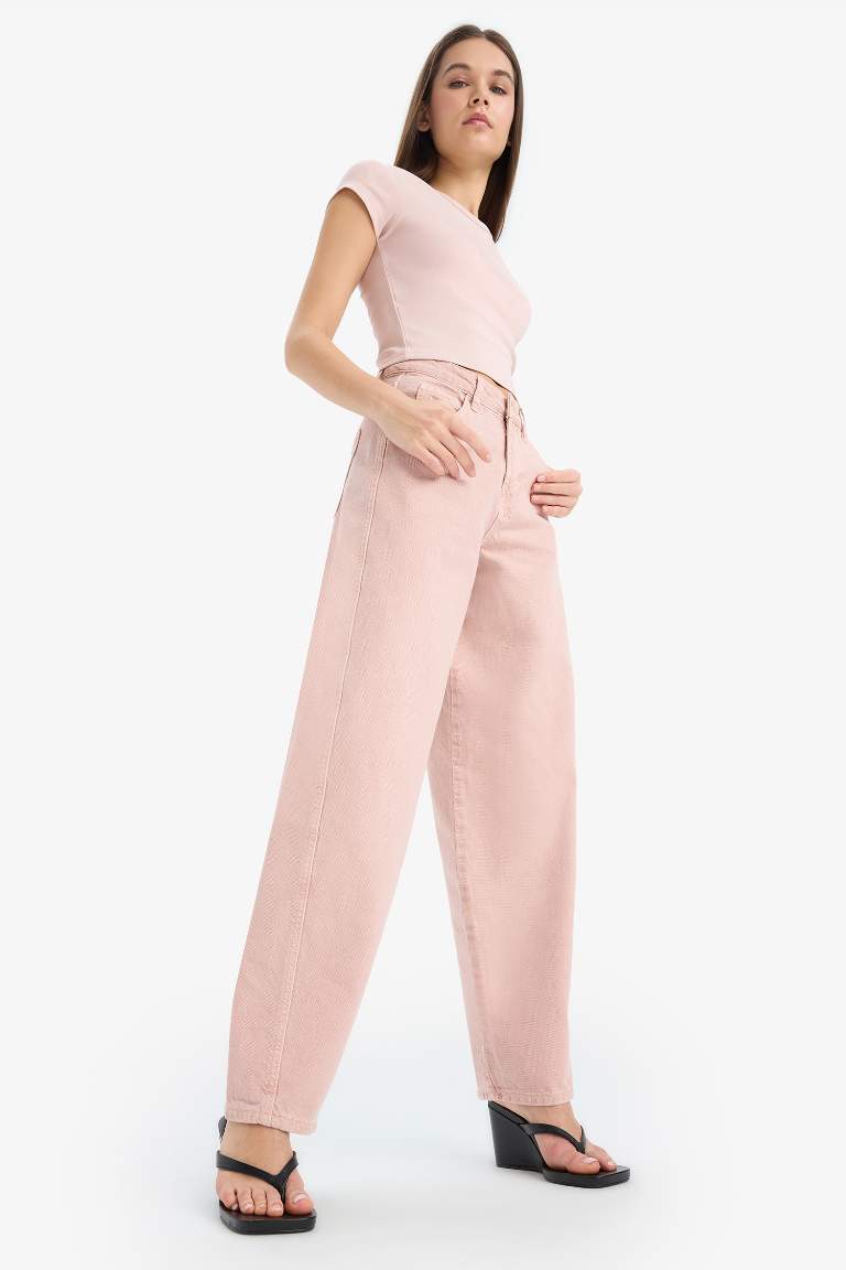 Baggy Fit Washed Normal Waist Gabardine Trousers