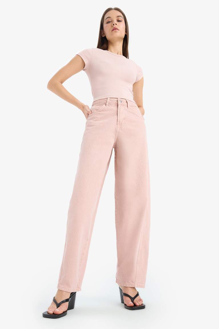 Baggy Fit Washed Normal Waist Gabardine Trousers