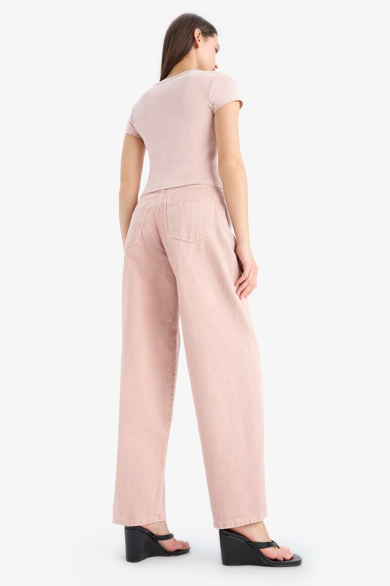 Baggy Fit Washed Normal Waist Gabardine Trousers