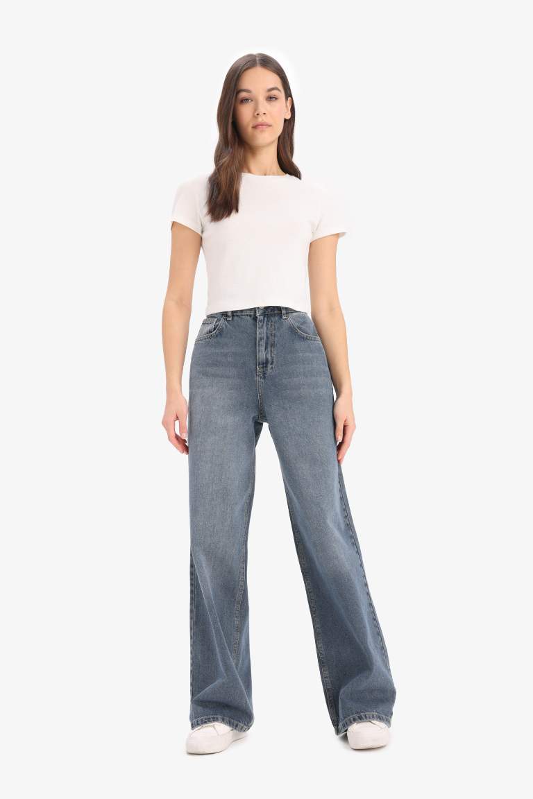 Wide Leg High Waist Long Washed Jeans