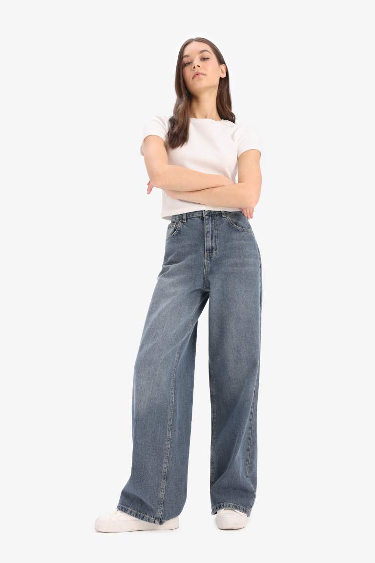 Wide Leg High Waist Long Washed Jeans