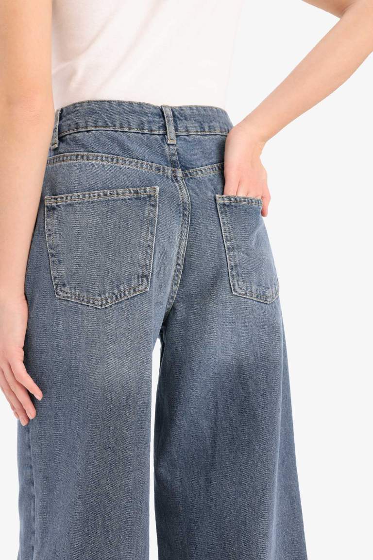 Wide Leg High Waist Long Washed Jeans