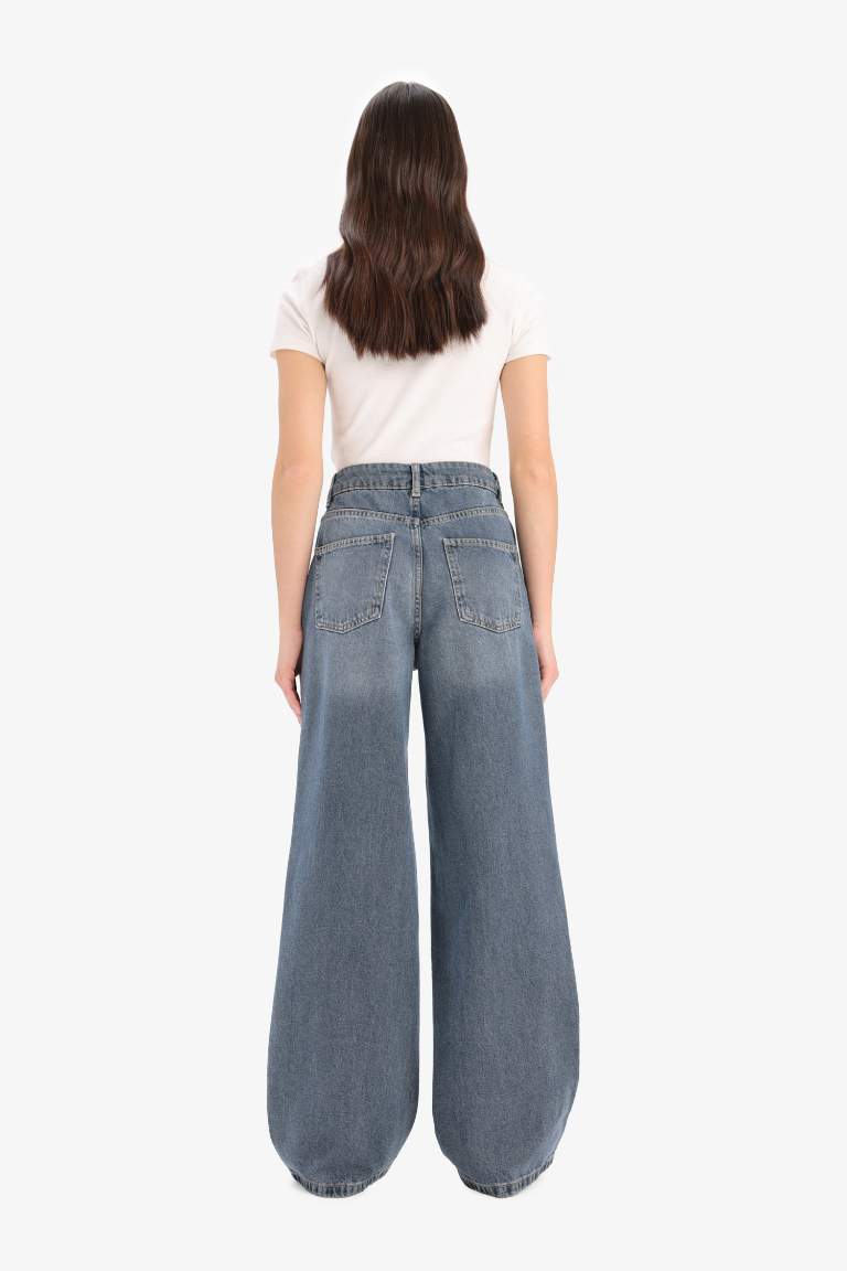 Wide Leg High Waist Long Washed Jeans