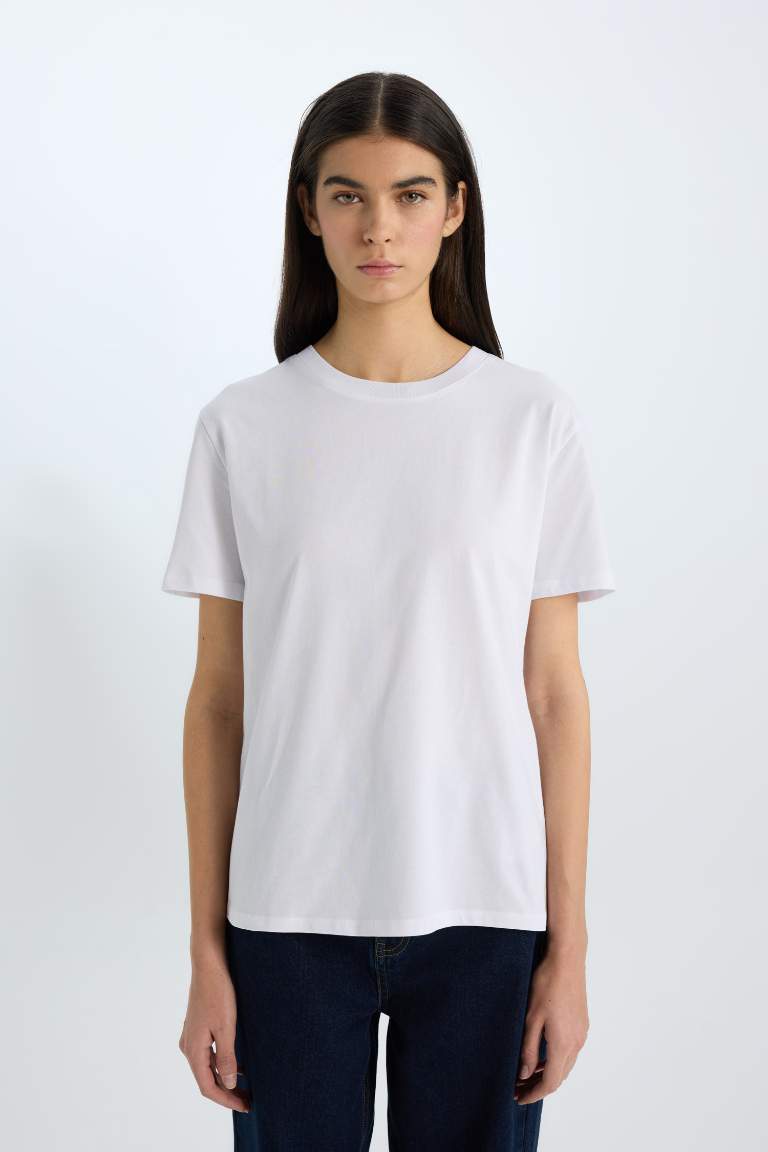 Relax Fit Crew Neck Basic Cotton White T-Shirt