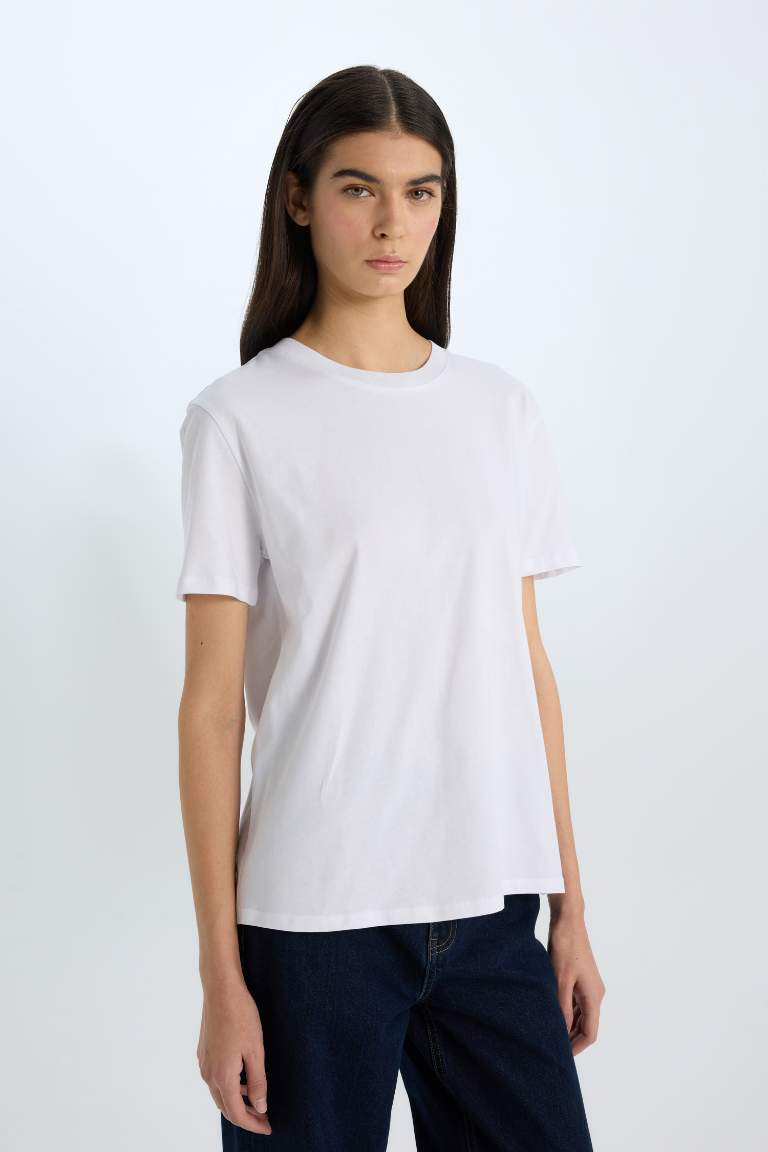 Relax Fit Crew Neck Basic Cotton White T-Shirt