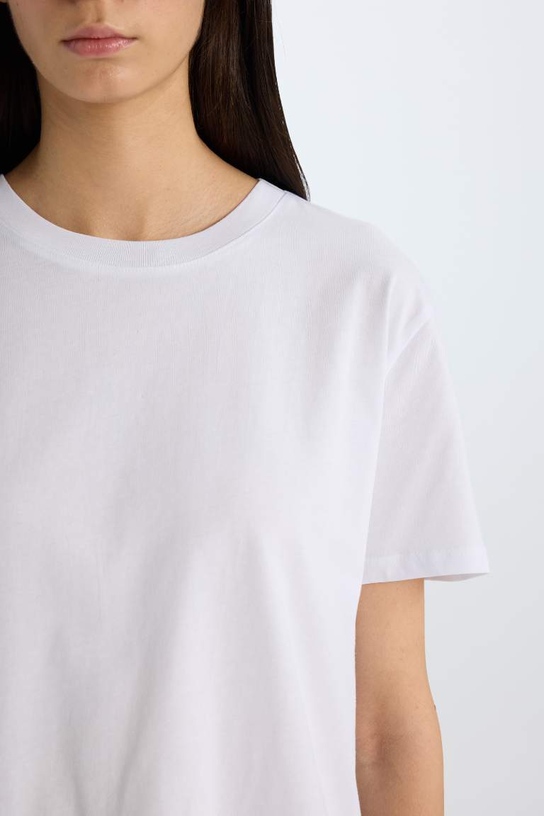 Relax Fit Crew Neck Basic Cotton White T-Shirt