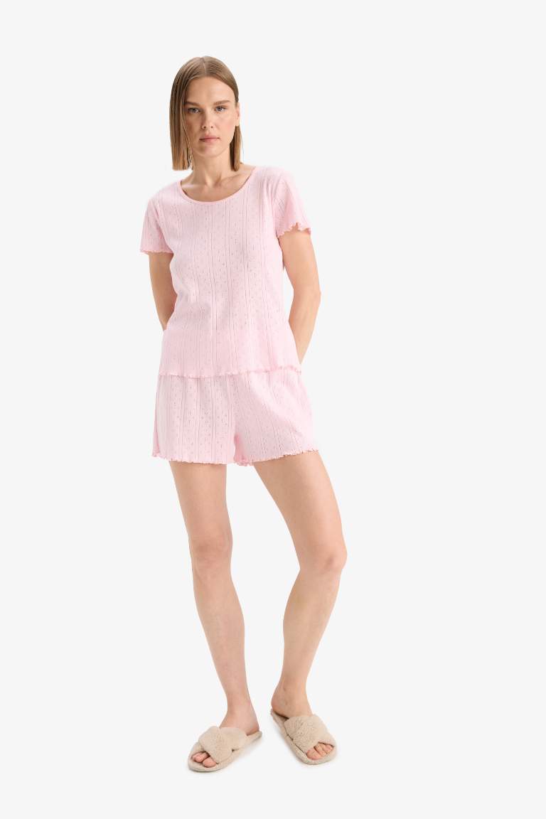 Regular Fit Pijama Takımı Kısa Kollu Üst Beli Lastikli Şort-Fall in Love