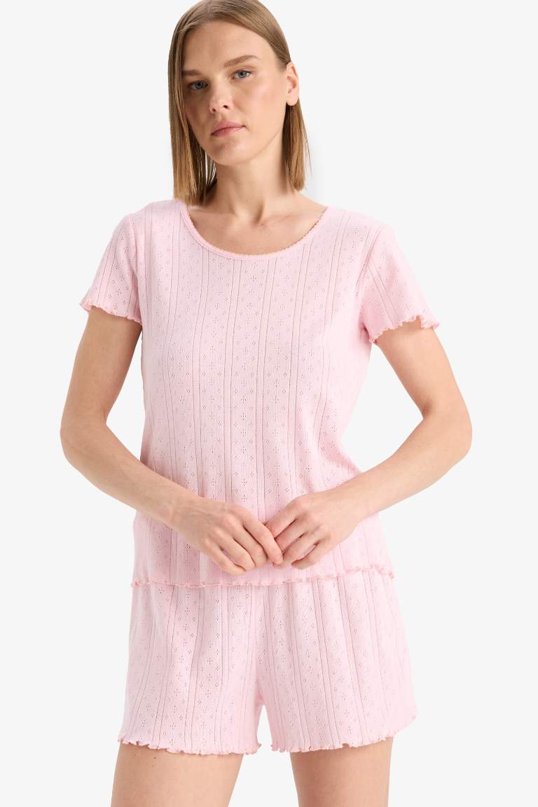 Regular Fit Pijama Takımı Kısa Kollu Üst Beli Lastikli Şort-Fall in Love