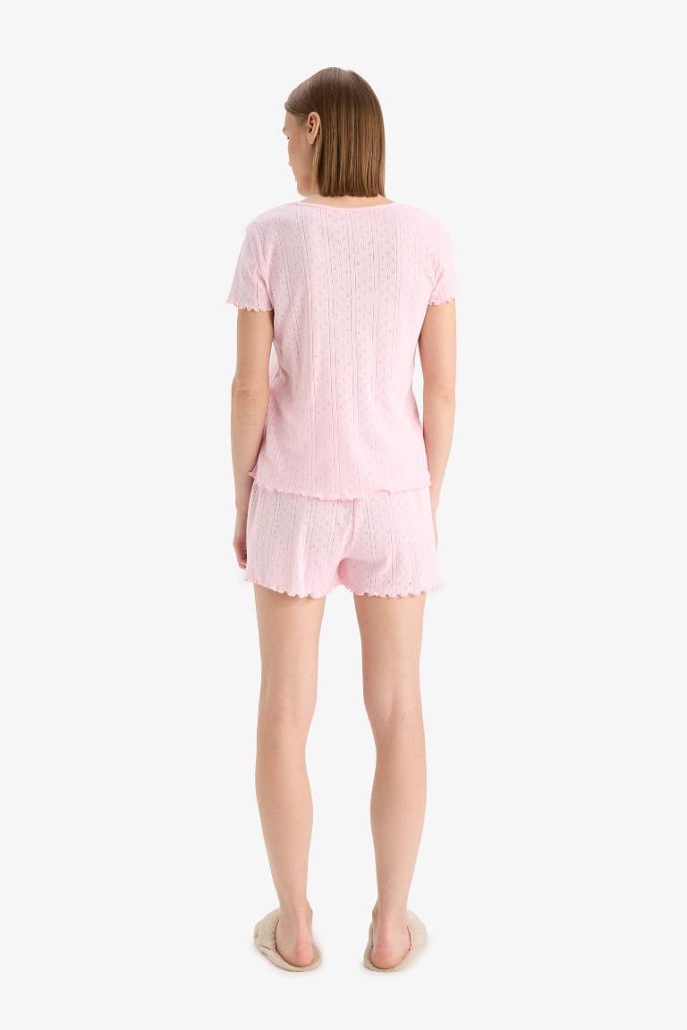 Regular Fit Pijama Takımı Kısa Kollu Üst Beli Lastikli Şort-Fall in Love