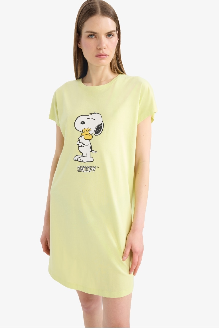 Fall in Love Snoopy қалыпты пішім дөңгелек жаға қысқа жеңді Трикотаж көйлек