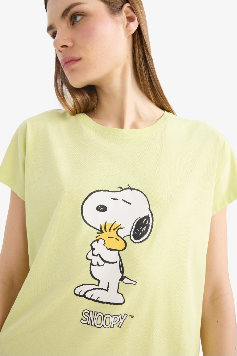 Fall in Love Snoopy қалыпты пішім дөңгелек жаға қысқа жеңді Трикотаж көйлек