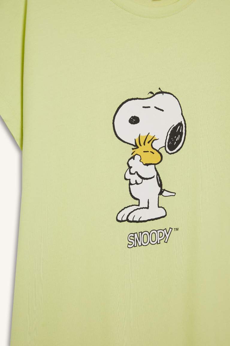 Fall in Love Snoopy қалыпты пішім дөңгелек жаға қысқа жеңді Трикотаж көйлек