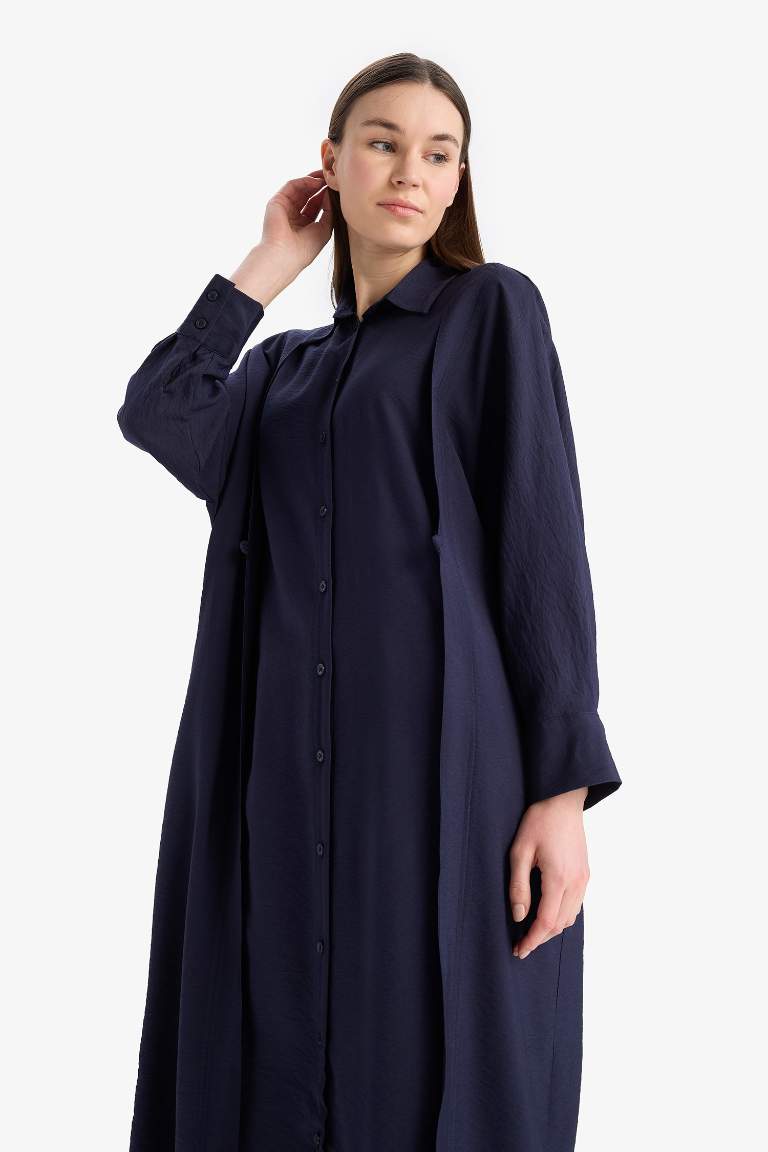 Relax Fit Shirt Collar Pocketed Basic Maxi Dress